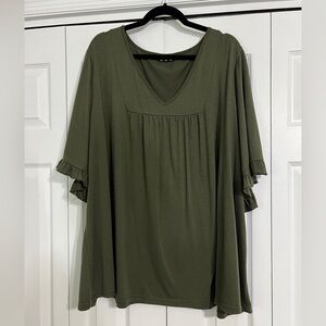 BloomChic Olive Ruffle Sleeve Blouse